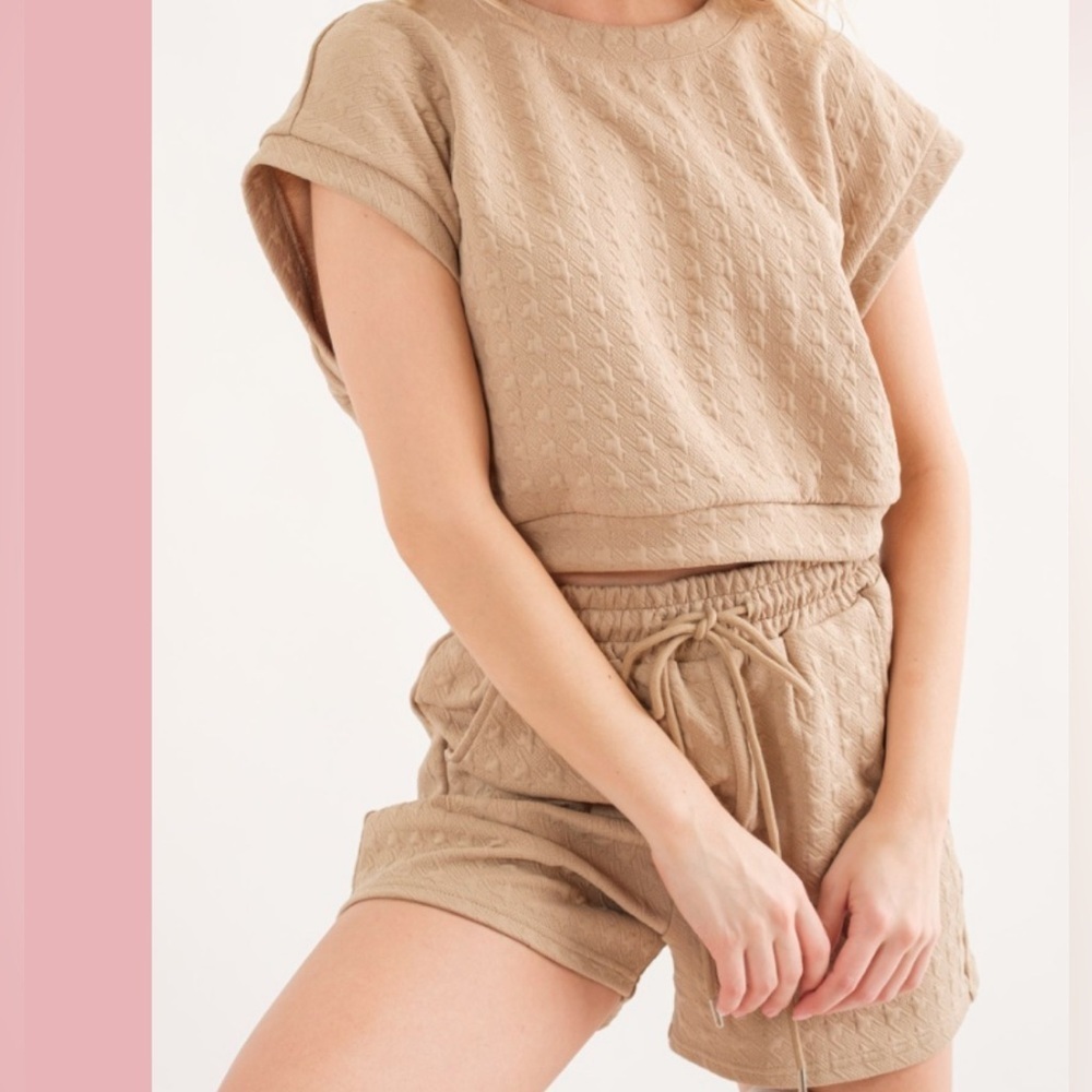 Ces Femme Tan Textured Matching Shorts Set